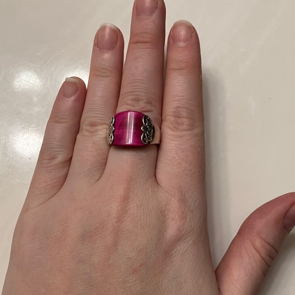 Pink Tiger's Eye Sterling Silver Solitaire Ring